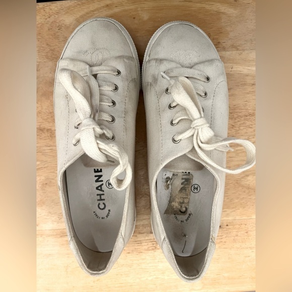 CHANEL Women’s Sneakers Size 36 White Laced Up Platform - Picture 7 of 8